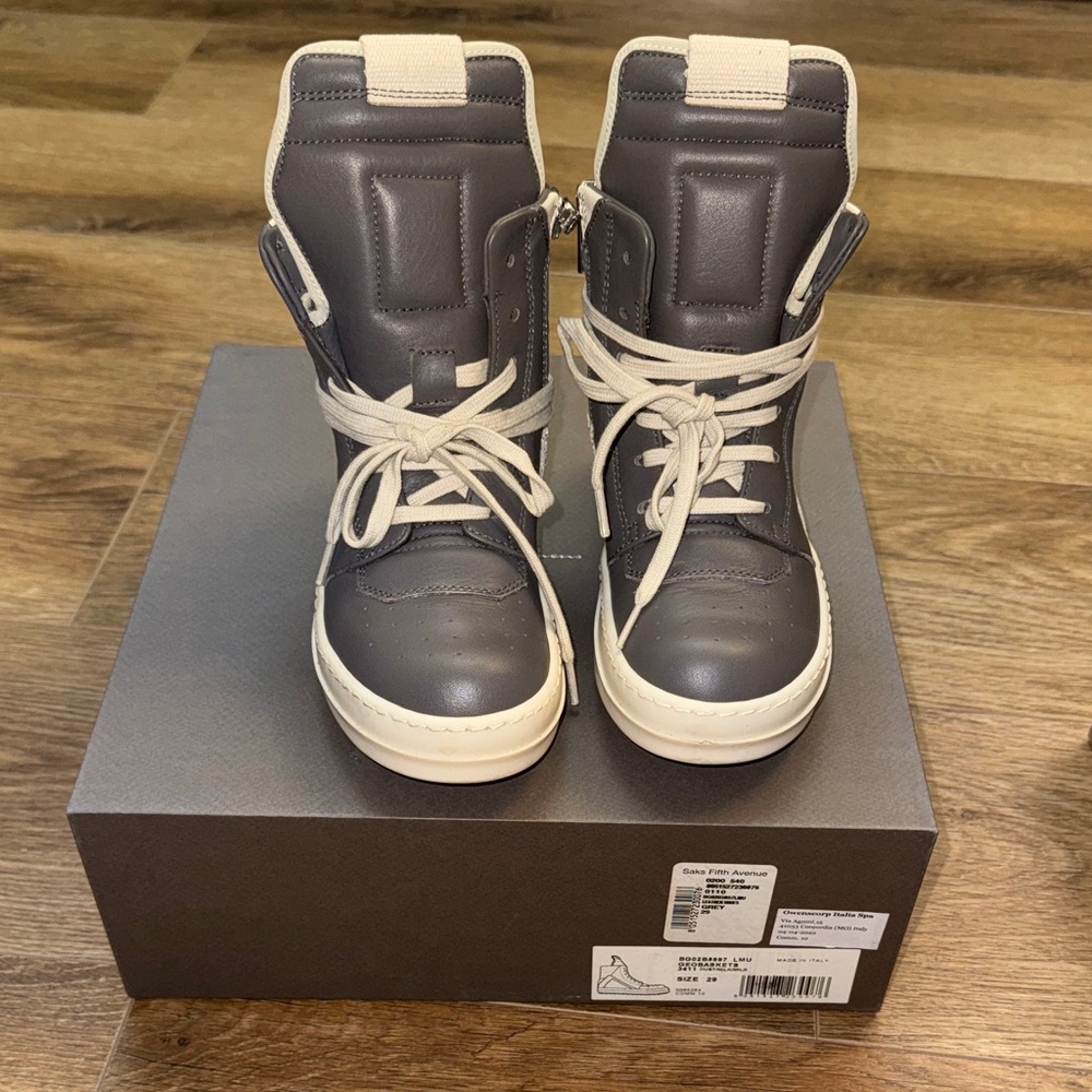 Rick Owens Gray and White Kids Sneakers